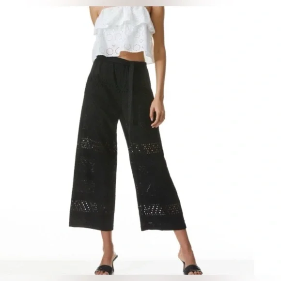 Alice + Olivia Black Wide-Leg Lace Pants - Picture 1 of 5